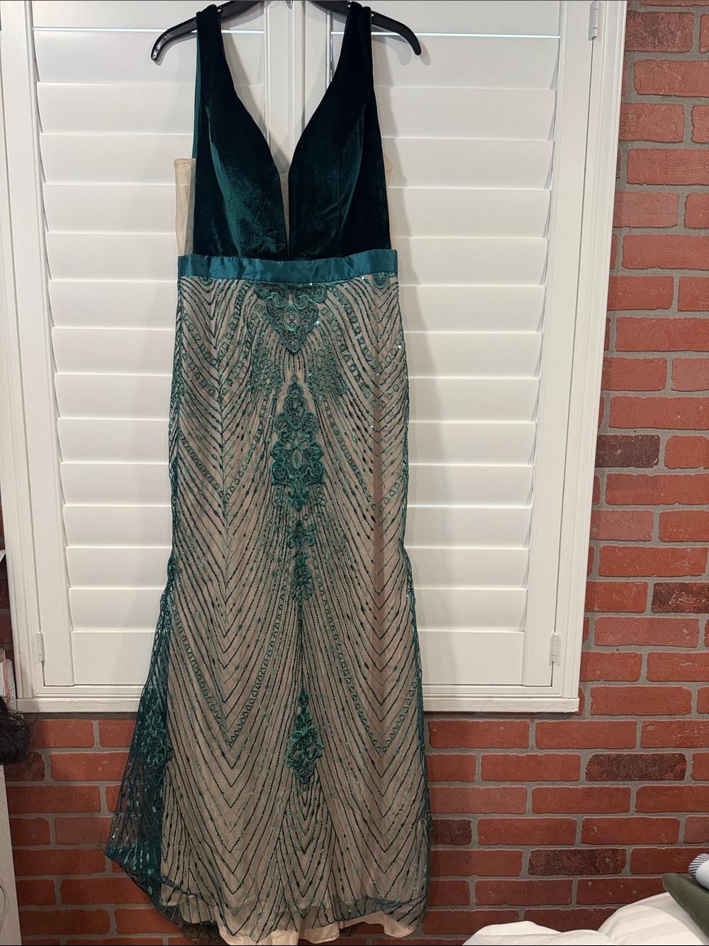 Emerald Green Velvet & sequin Evening Gown